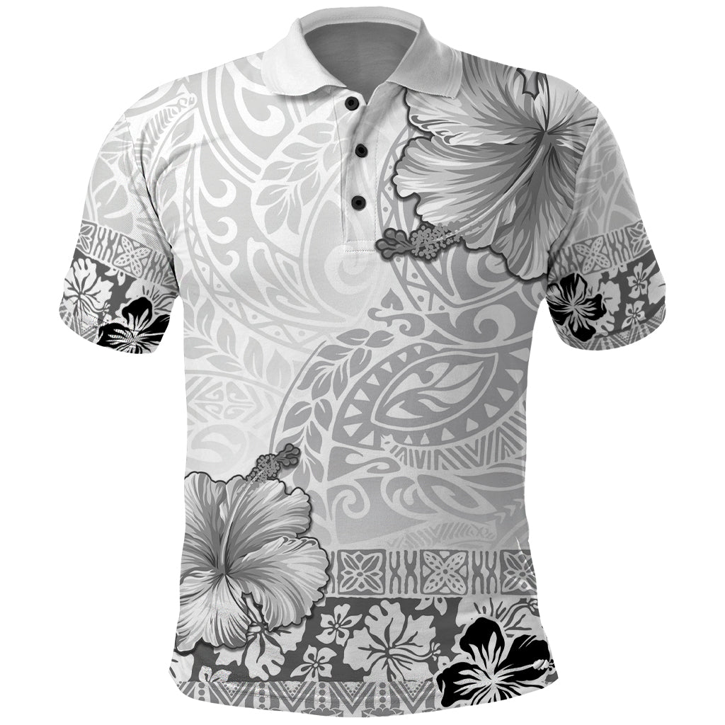Hawaii Hibiscus With White Polynesian Pattern Polo Shirt LT05 White - Polynesian Pride