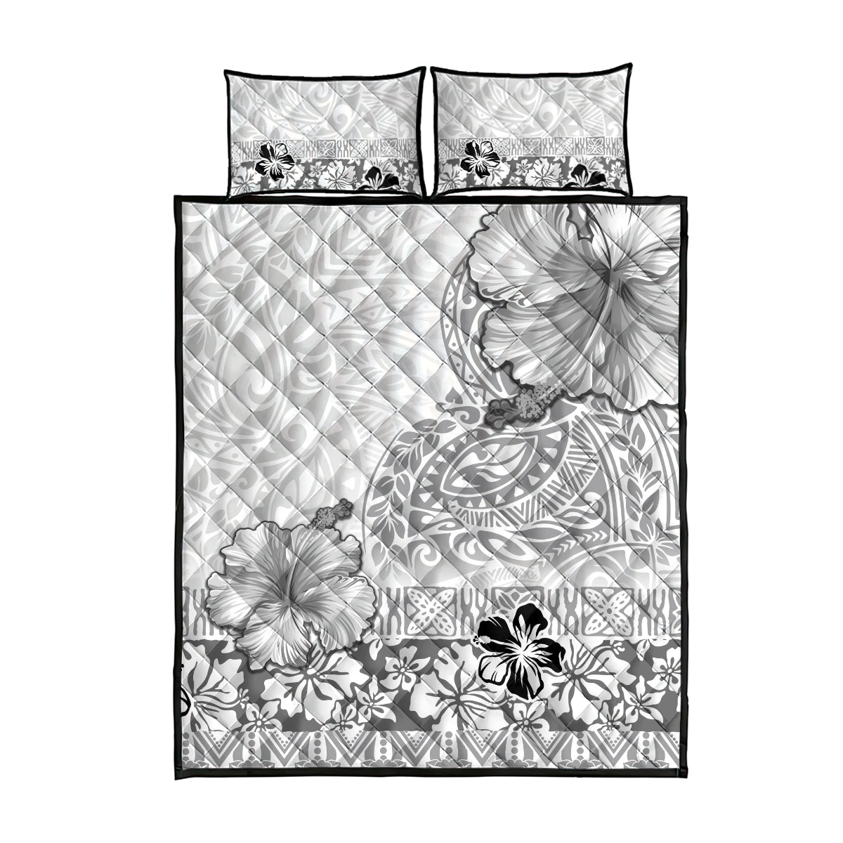 Hawaii Hibiscus With White Polynesian Pattern Quilt Bed Set LT05 - Polynesian Pride