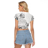 Hawaii Hibiscus With White Polynesian Pattern Raglan Cropped T Shirt