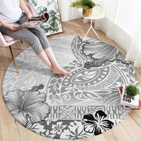 Hawaii Hibiscus With White Polynesian Pattern Round Carpet