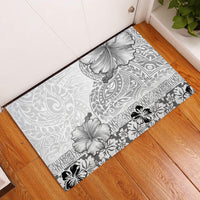 Hawaii Hibiscus With White Polynesian Pattern Rubber Doormat LT05 White - Polynesian Pride