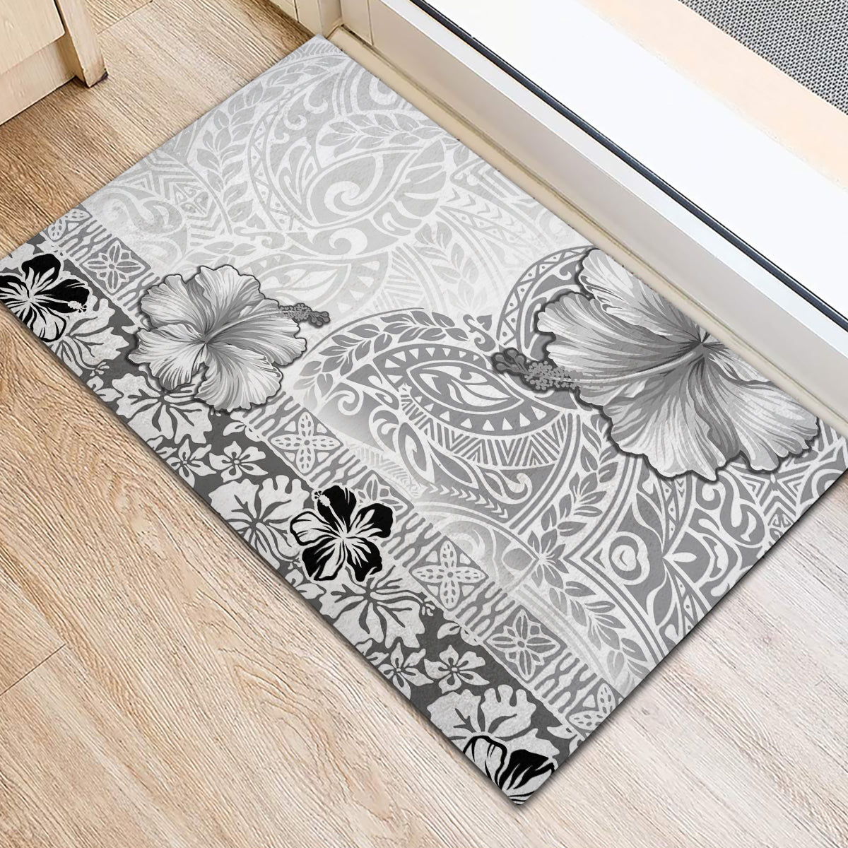 Hawaii Hibiscus With White Polynesian Pattern Rubber Doormat LT05 - Polynesian Pride
