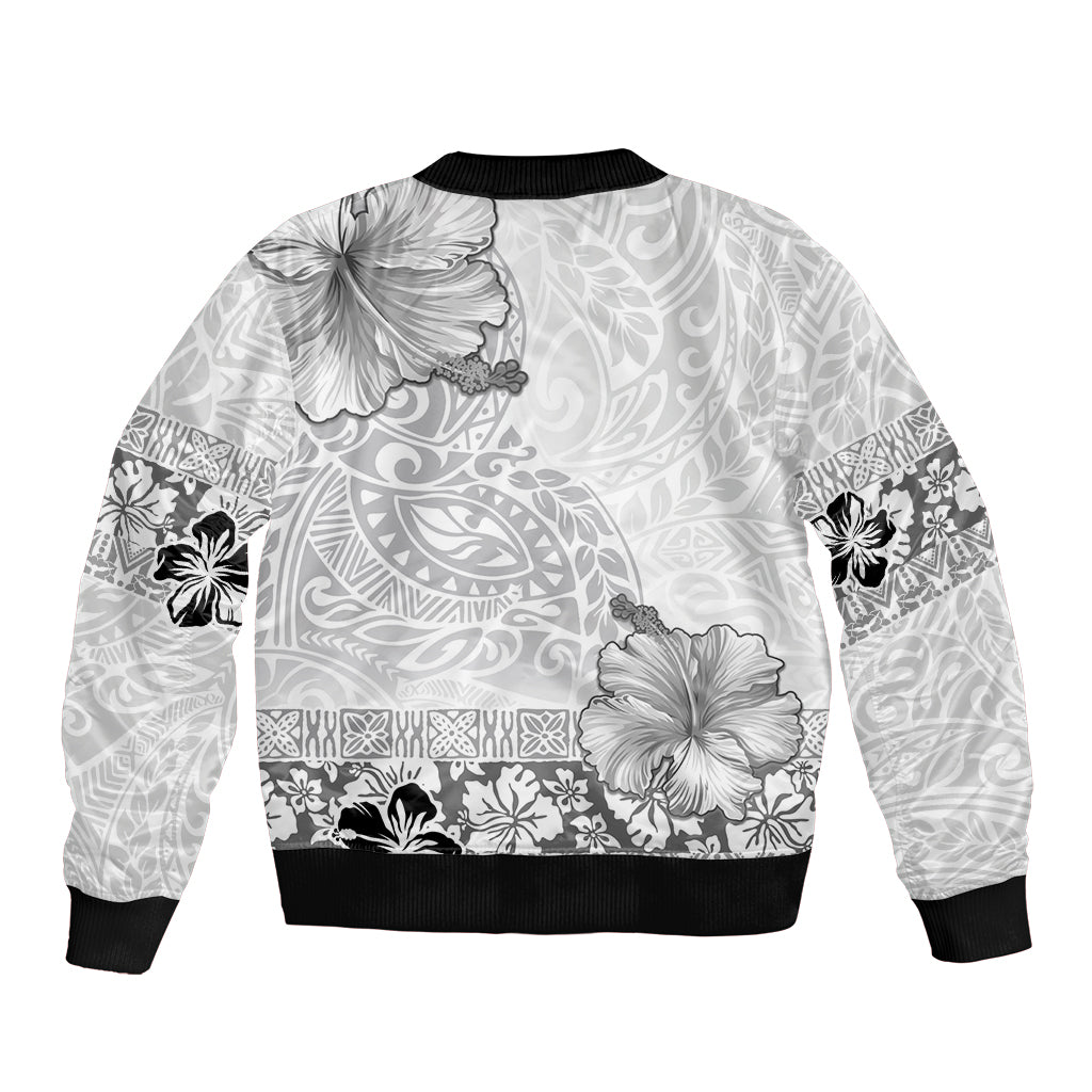 Hawaii Hibiscus With White Polynesian Pattern Sleeve Zip Bomber Jacket LT05 - Polynesian Pride