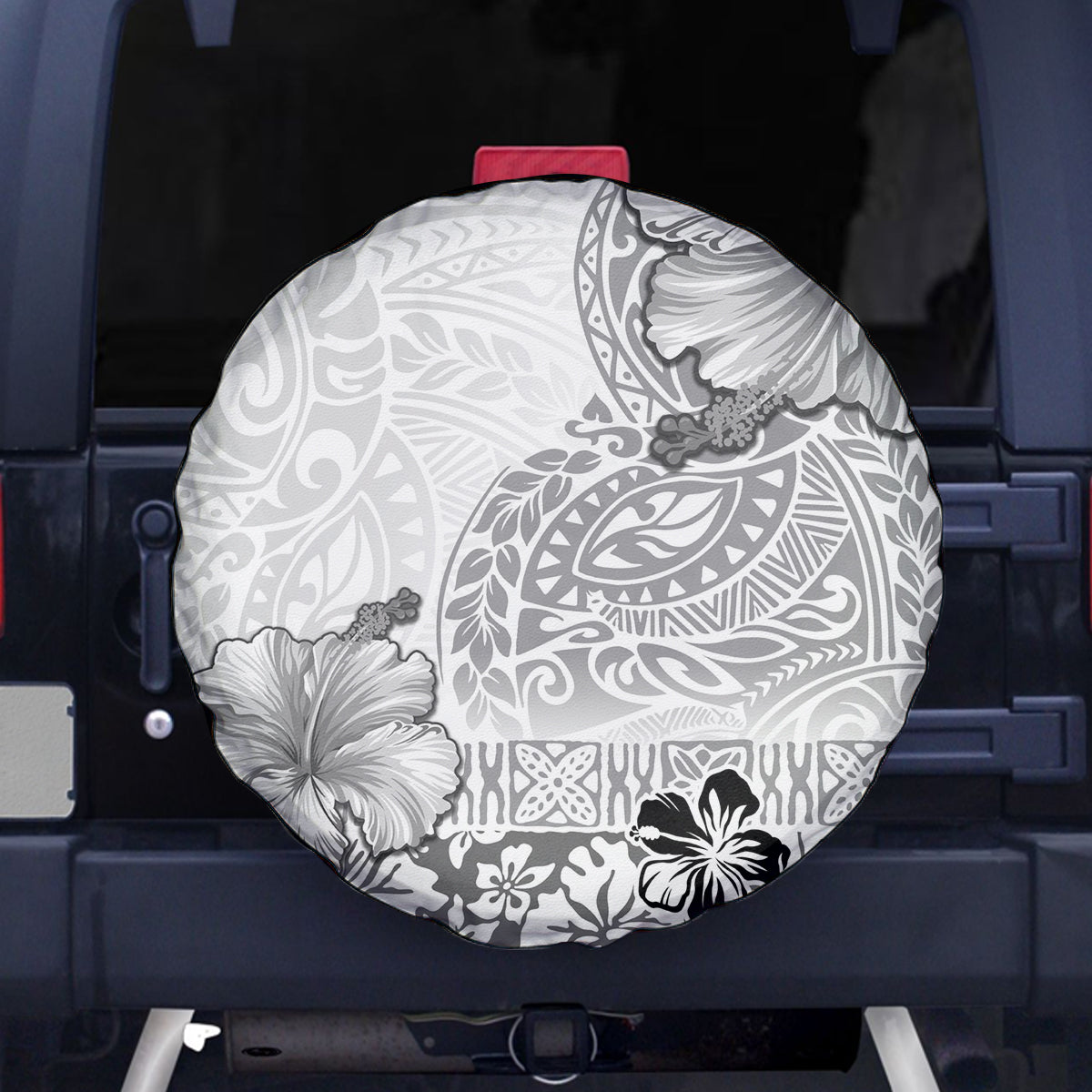 Hawaii Hibiscus With White Polynesian Pattern Spare Tire Cover LT05 - Polynesian Pride