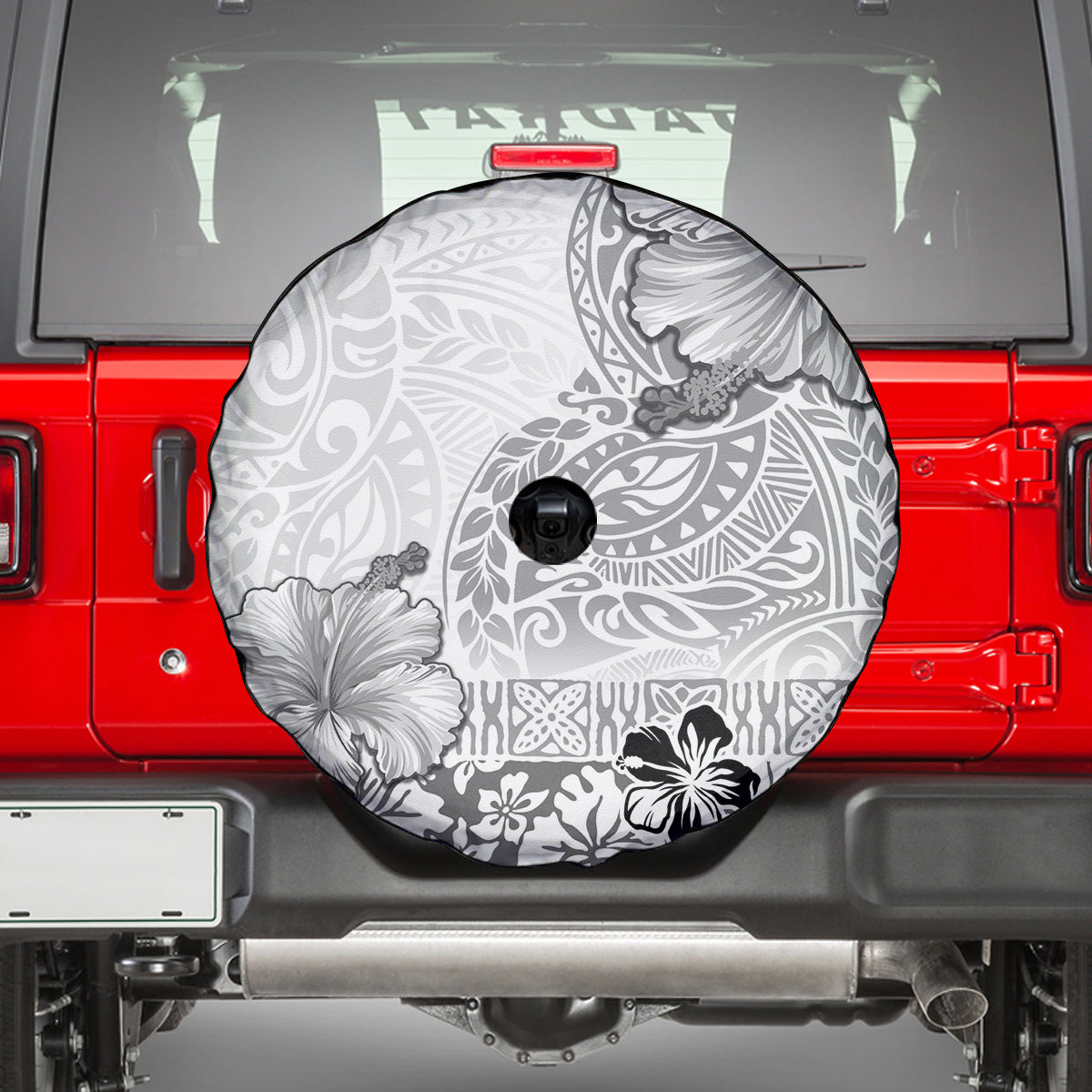 Hawaii Hibiscus With White Polynesian Pattern Spare Tire Cover LT05 - Polynesian Pride