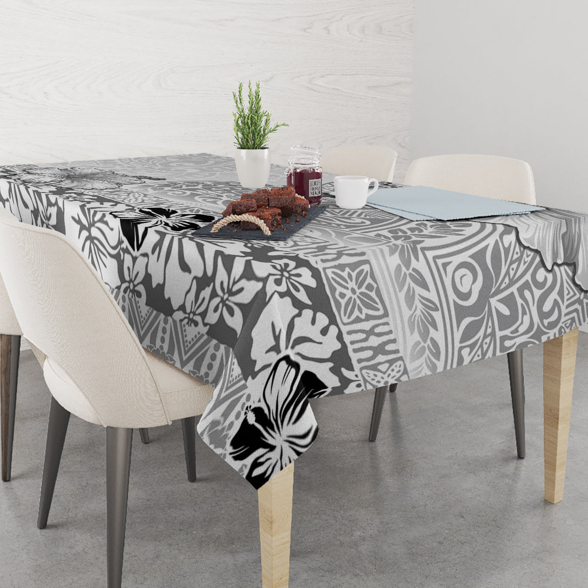 Hawaii Hibiscus With White Polynesian Pattern Tablecloth LT05 - Polynesian Pride