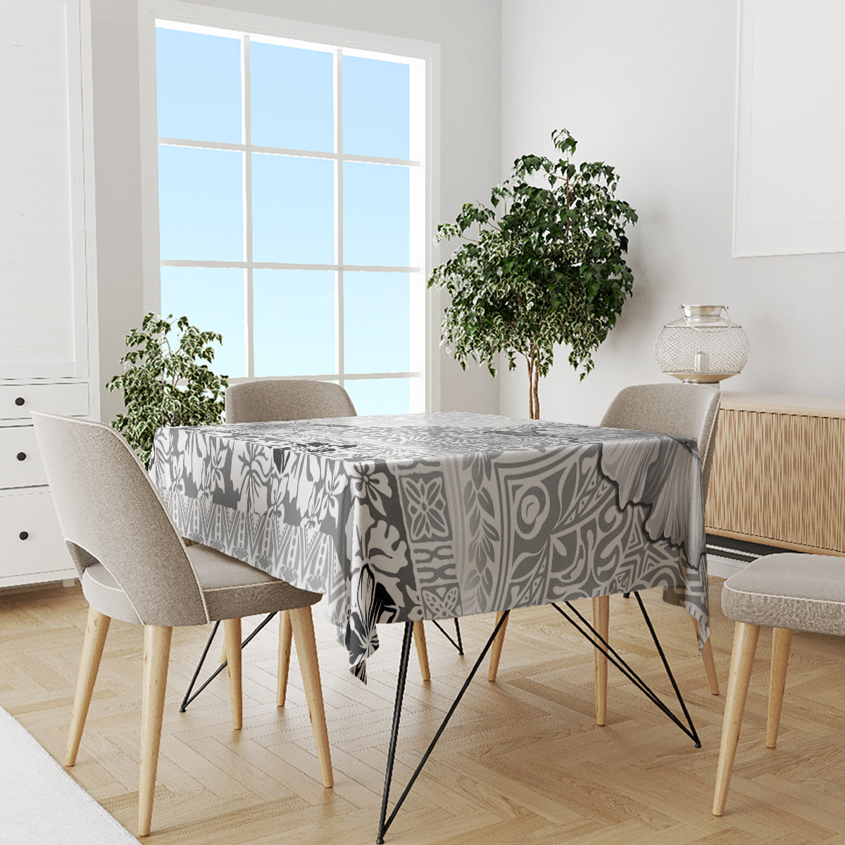 Hawaii Hibiscus With White Polynesian Pattern Tablecloth LT05 - Polynesian Pride