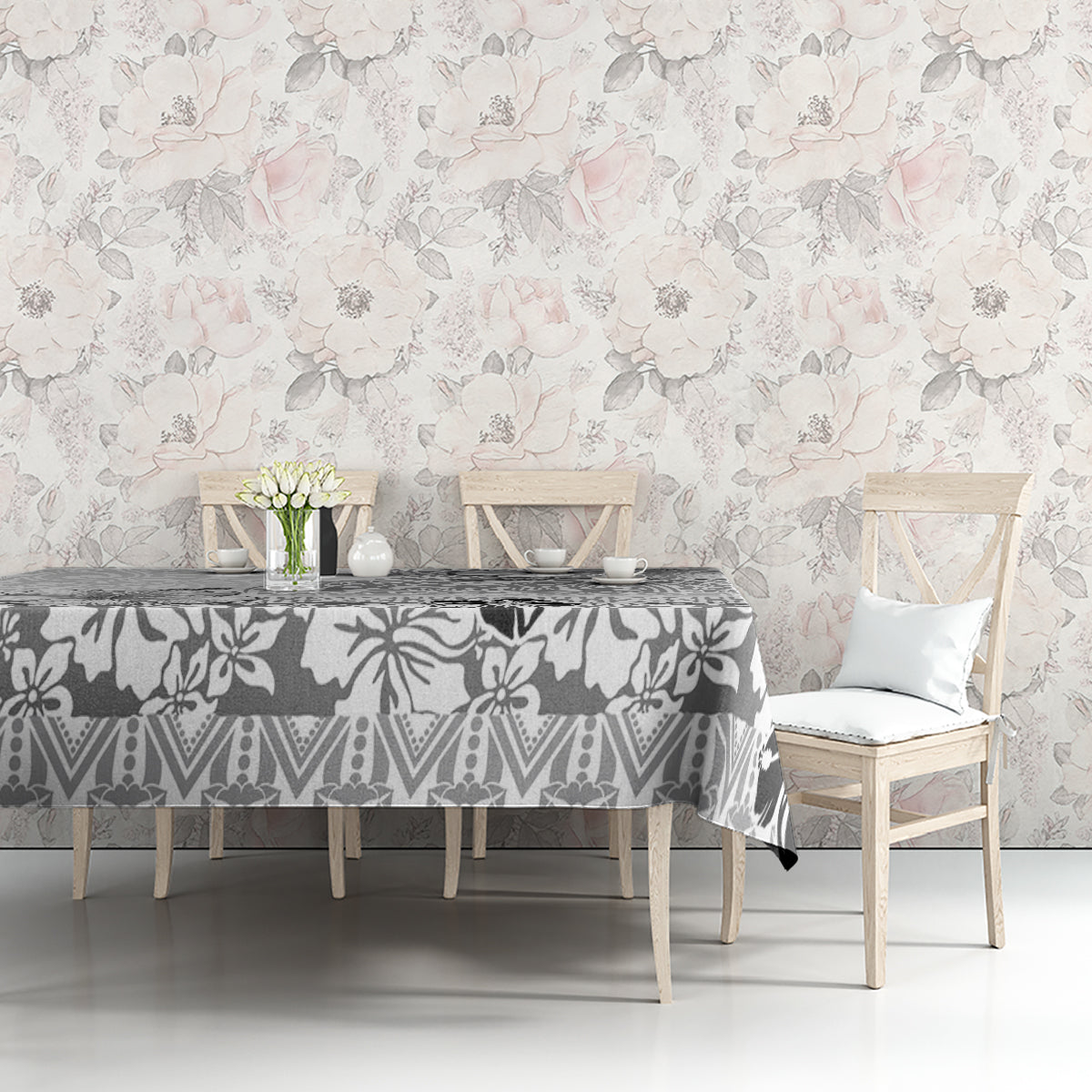 Hawaii Hibiscus With White Polynesian Pattern Tablecloth LT05 - Polynesian Pride