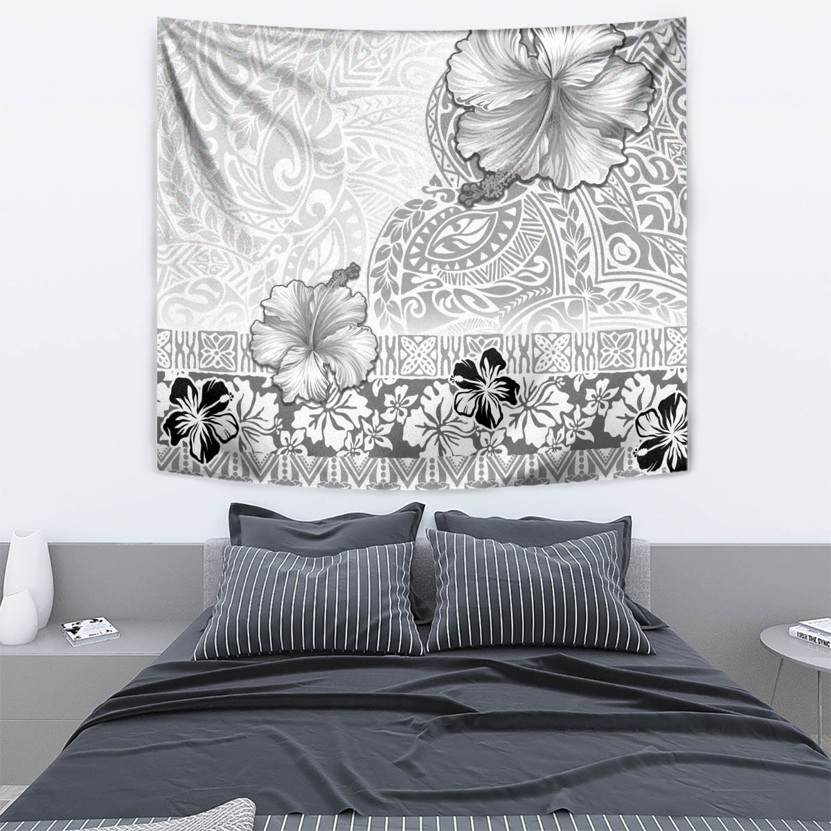 Hawaii Hibiscus With White Polynesian Pattern Tapestry LT05 - Polynesian Pride