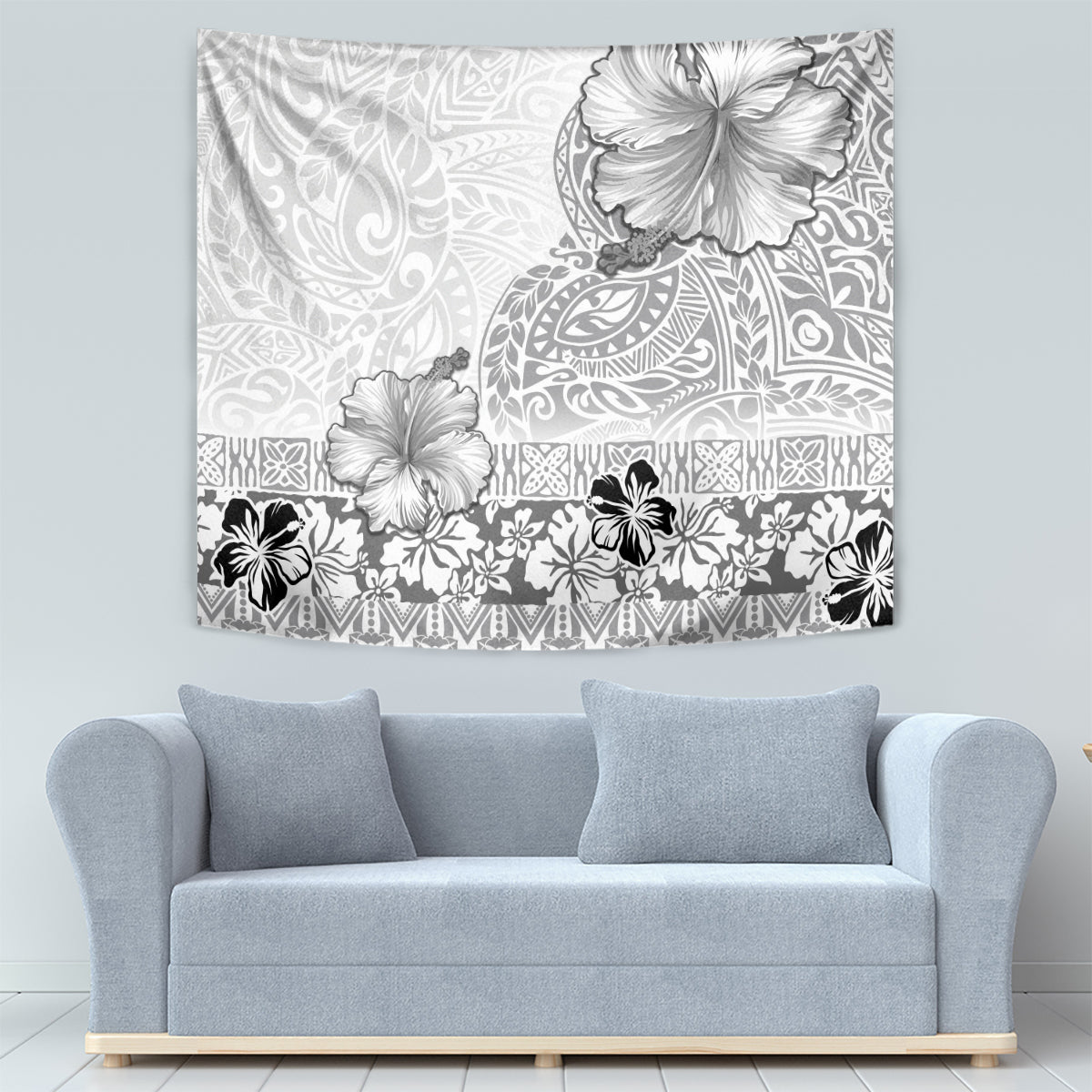 Hawaii Hibiscus With White Polynesian Pattern Tapestry LT05 - Polynesian Pride