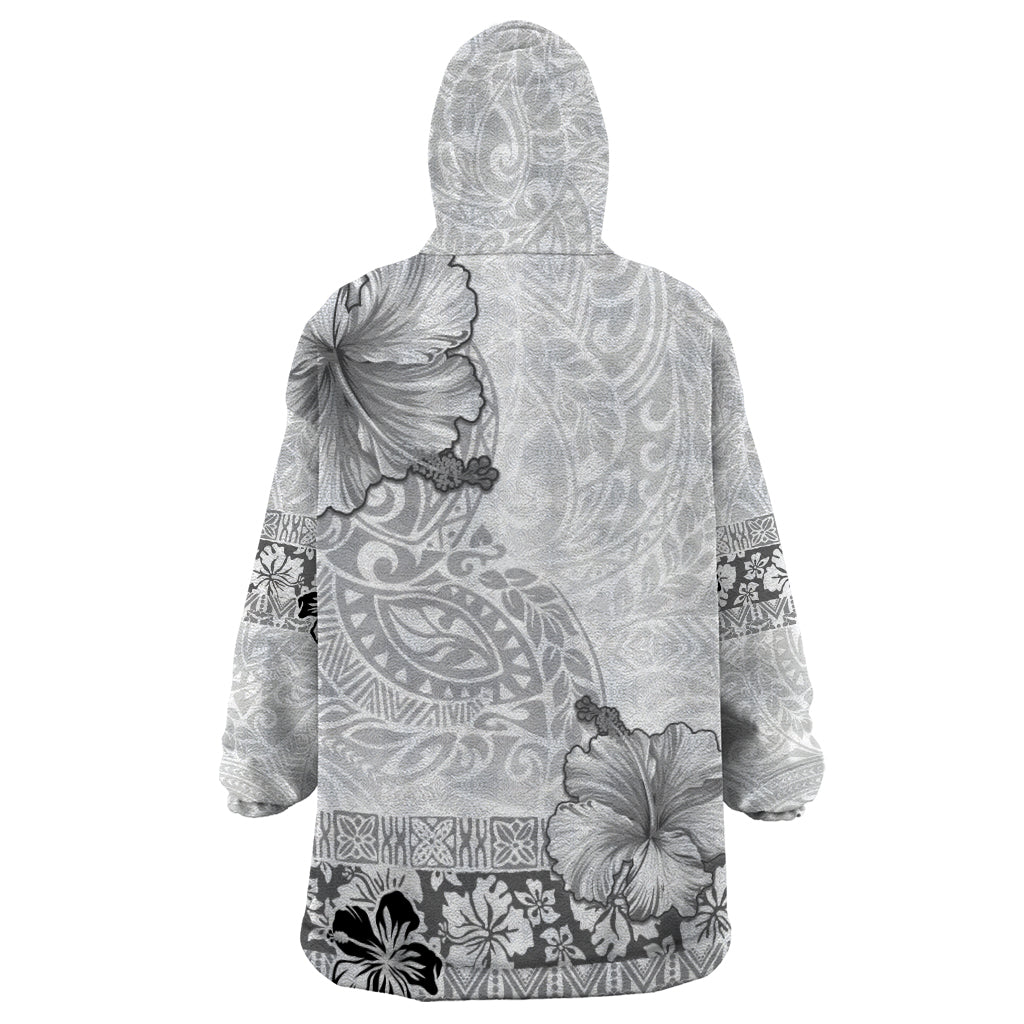 Hawaii Hibiscus With White Polynesian Pattern Wearable Blanket Hoodie LT05 - Polynesian Pride
