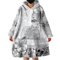 Hawaii Hibiscus With White Polynesian Pattern Wearable Blanket Hoodie LT05 - Polynesian Pride