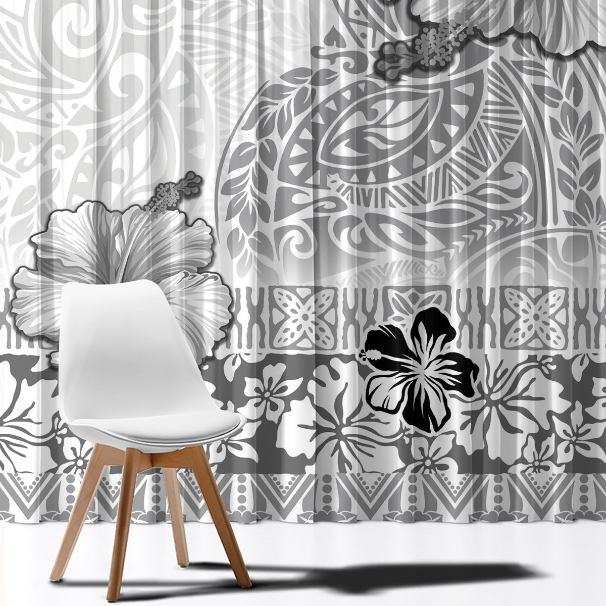 Hawaii Hibiscus With White Polynesian Pattern Window Curtain LT05 - Polynesian Pride