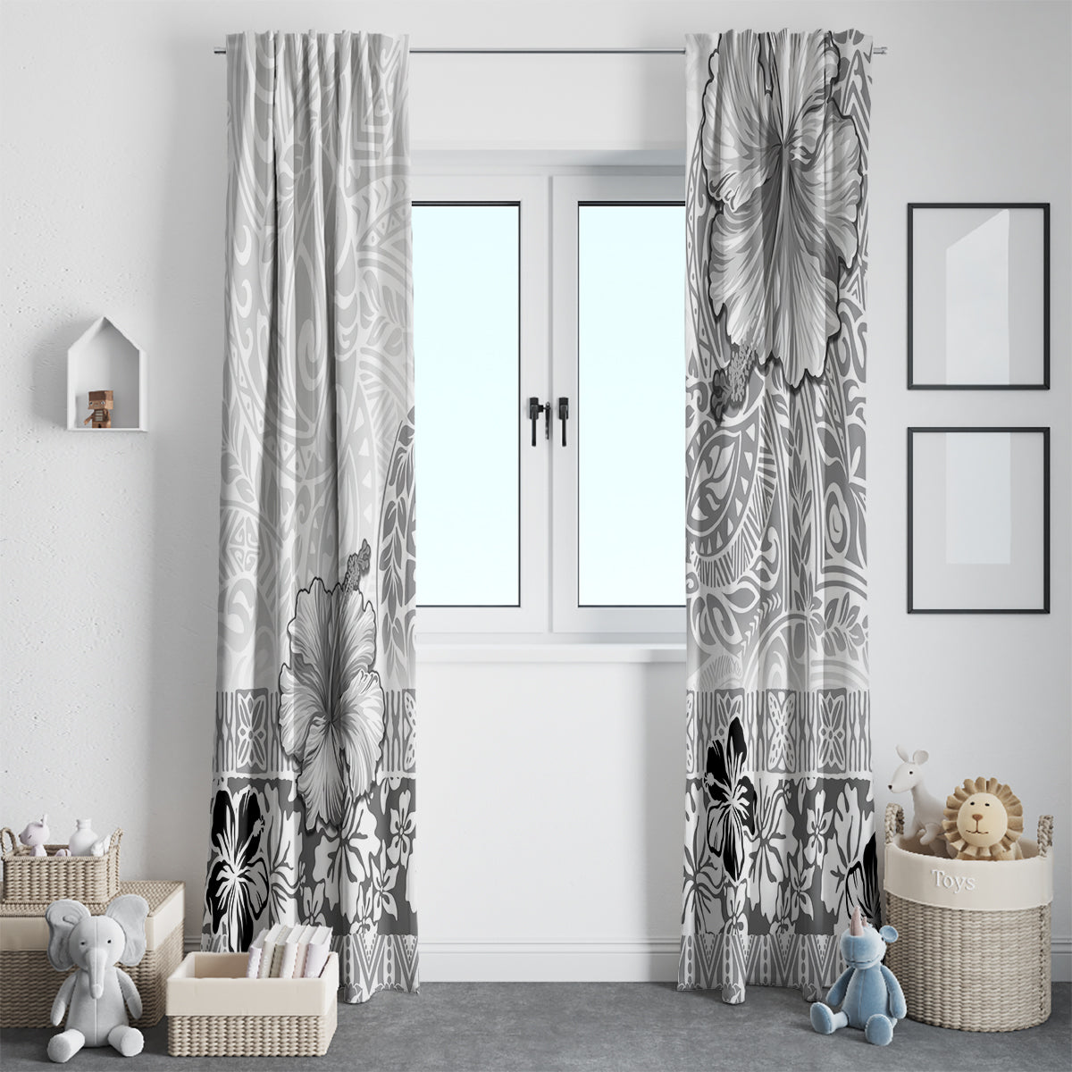 Hawaii Hibiscus With White Polynesian Pattern Window Curtain LT05 - Polynesian Pride