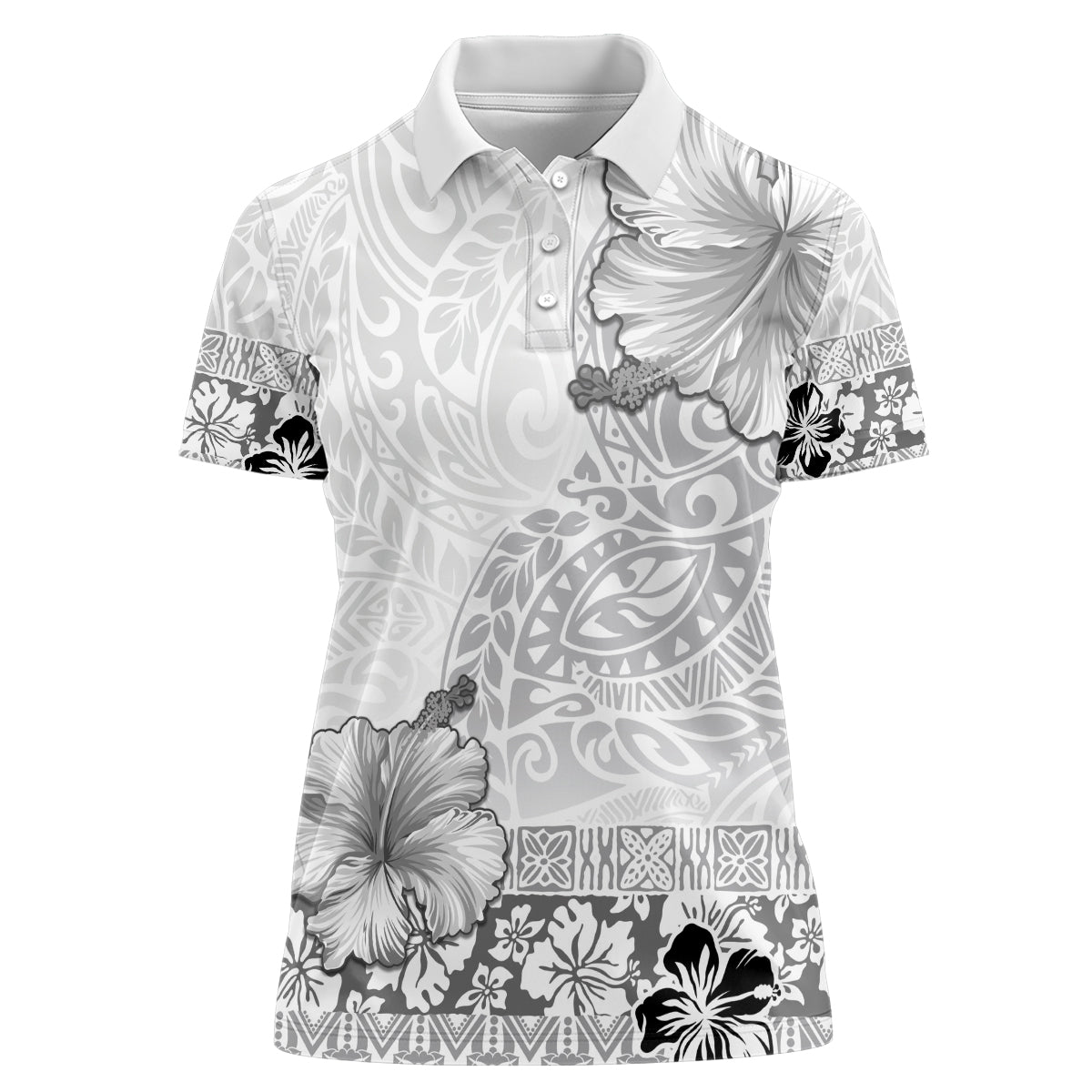 Hawaii Hibiscus With White Polynesian Pattern Women Polo Shirt