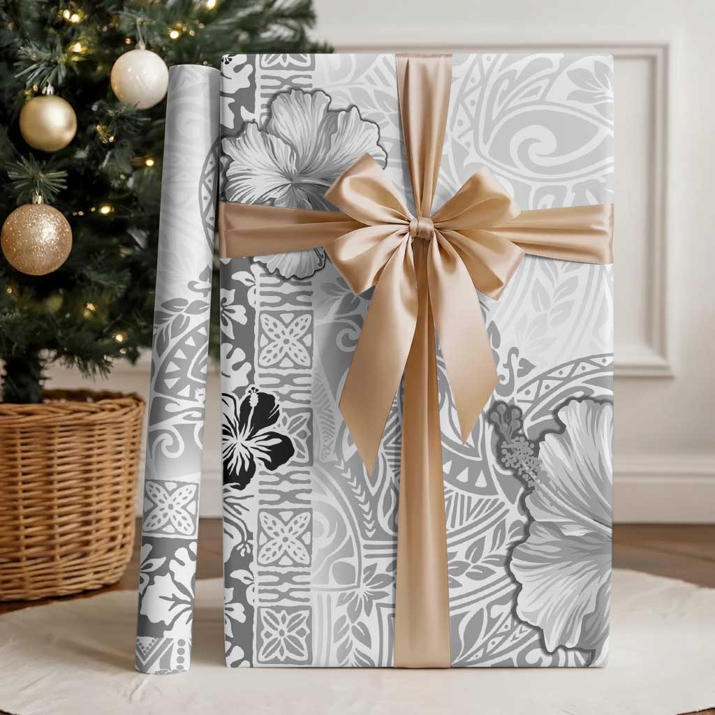 Hawaii Hibiscus With White Polynesian Pattern Wrapping Paper - Polynesian Pride