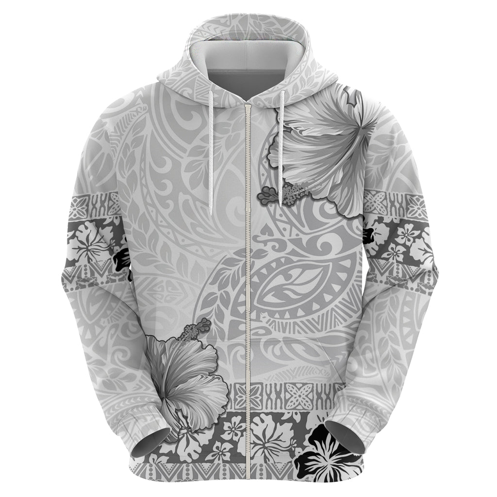 Hawaii Hibiscus With White Polynesian Pattern Zip Hoodie