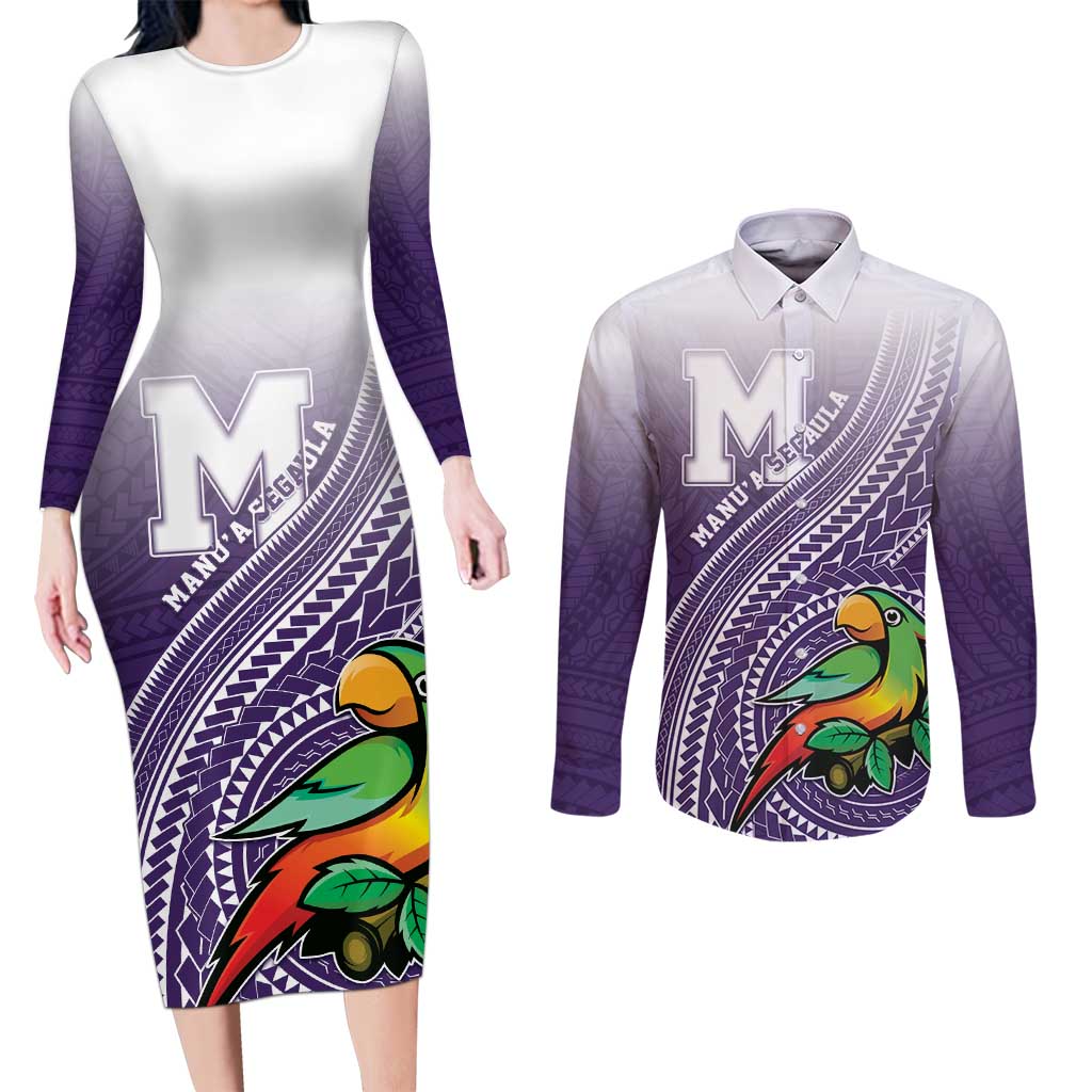 Personalized Manua High School Couples Matching Long Sleeve Bodycon Dress and Long Sleeve Button Shirt Polynesian Tribal Pattern