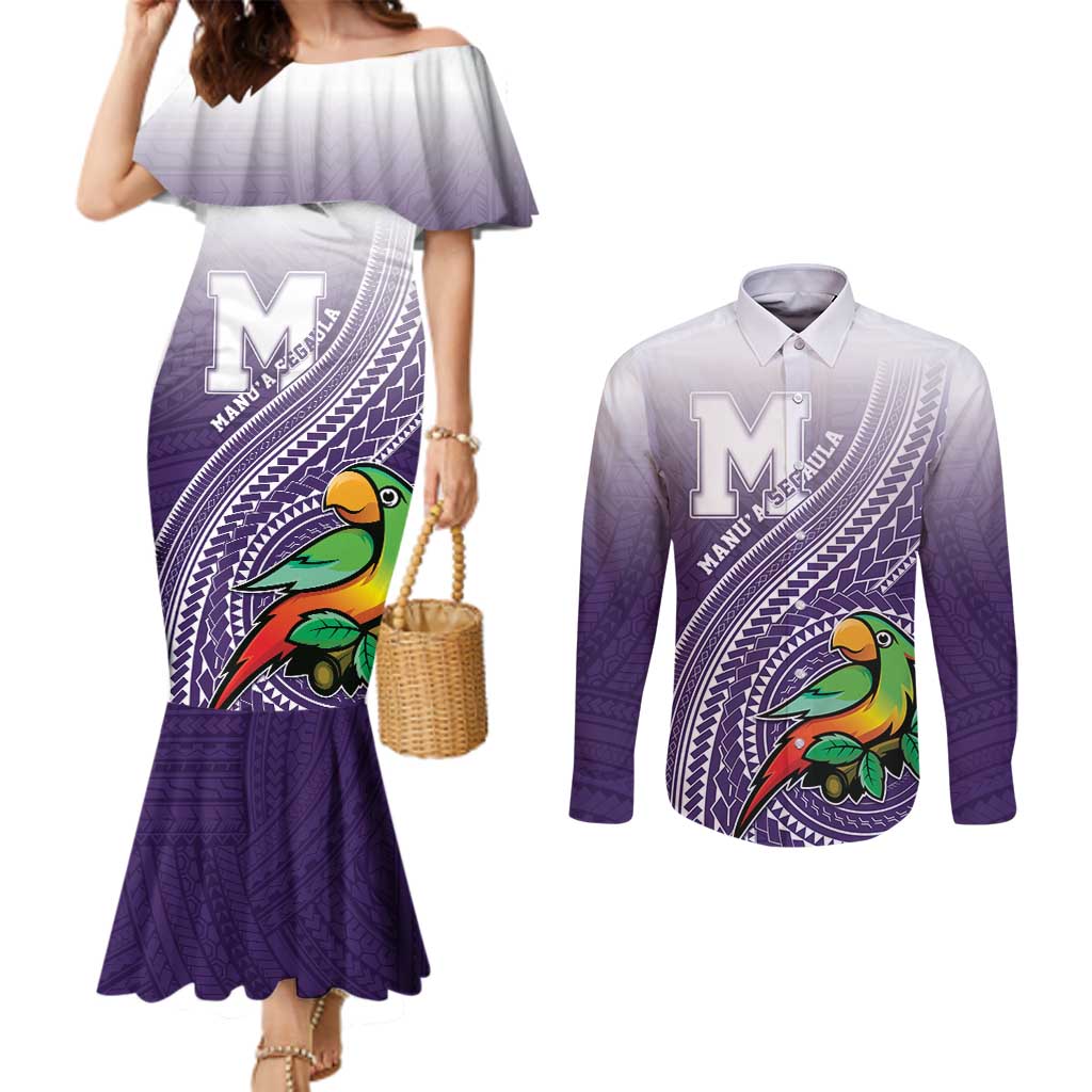 Personalized Manua High School Couples Matching Mermaid Dress and Long Sleeve Button Shirt Polynesian Tribal Pattern