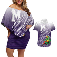 Personalized Manua High School Couples Matching Off Shoulder Short Dress and Hawaiian Shirt Polynesian Tribal Pattern LT05 Purple - Polynesian Pride