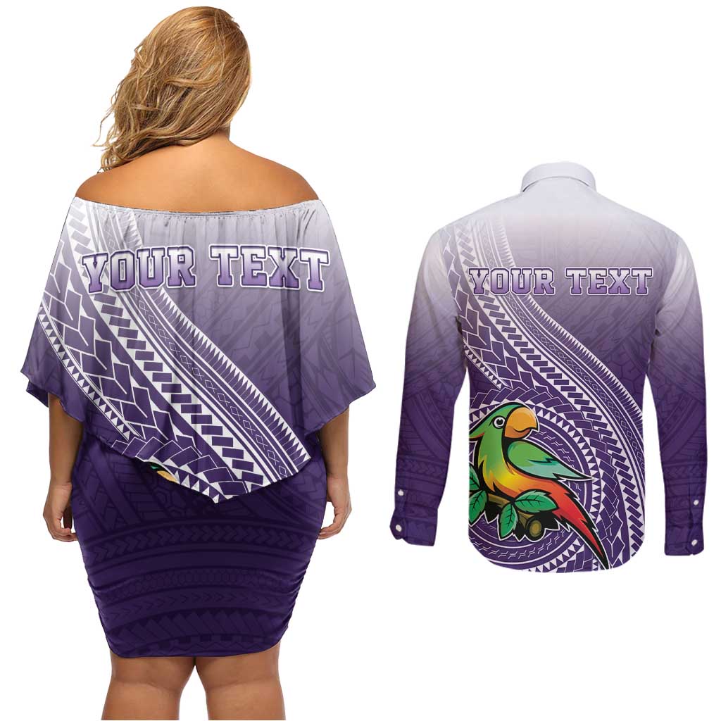 Personalized Manua High School Couples Matching Off Shoulder Short Dress and Long Sleeve Button Shirt Polynesian Tribal Pattern LT05 - Polynesian Pride
