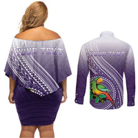 Personalized Manua High School Couples Matching Off Shoulder Short Dress and Long Sleeve Button Shirt Polynesian Tribal Pattern LT05 - Polynesian Pride