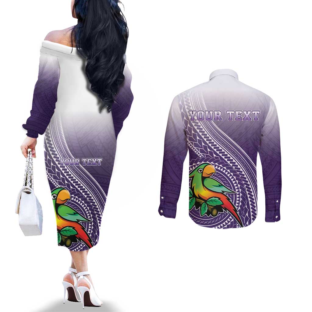 Personalized Manua High School Couples Matching Off The Shoulder Long Sleeve Dress and Long Sleeve Button Shirt Polynesian Tribal Pattern LT05 - Polynesian Pride