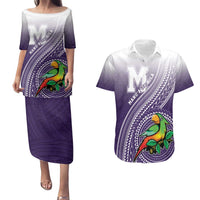 Personalized Manua High School Couples Matching Puletasi and Hawaiian Shirt Polynesian Tribal Pattern LT05 Purple - Polynesian Pride