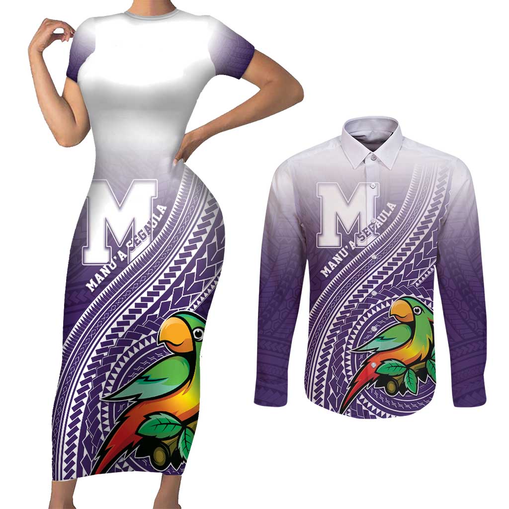 Personalized Manua High School Couples Matching Short Sleeve Bodycon Dress and Long Sleeve Button Shirt Polynesian Tribal Pattern