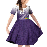 Personalized Manua High School Family Matching Off Shoulder Short Dress and Hawaiian Shirt Polynesian Tribal Pattern LT05 Daughter's Dress Purple - Polynesian Pride