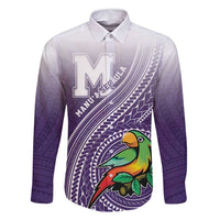 Personalized Manua High School Family Matching Off Shoulder Short Dress and Hawaiian Shirt Polynesian Tribal Pattern LT05 Dad's Shirt - Long Sleeve Purple - Polynesian Pride