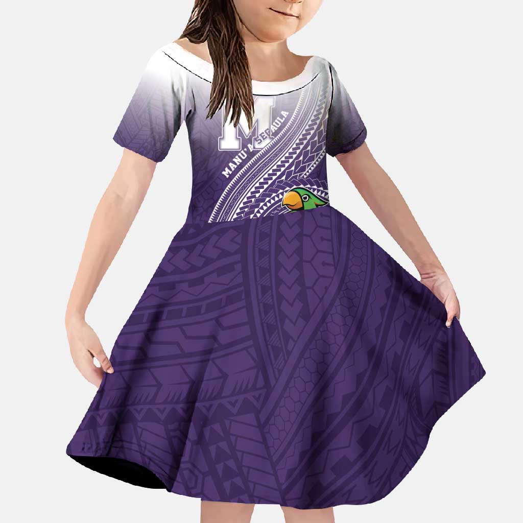 Personalized Manua High School Family Matching Summer Maxi Dress and Hawaiian Shirt Polynesian Tribal Pattern LT05 Daughter's Dress Purple - Polynesian Pride