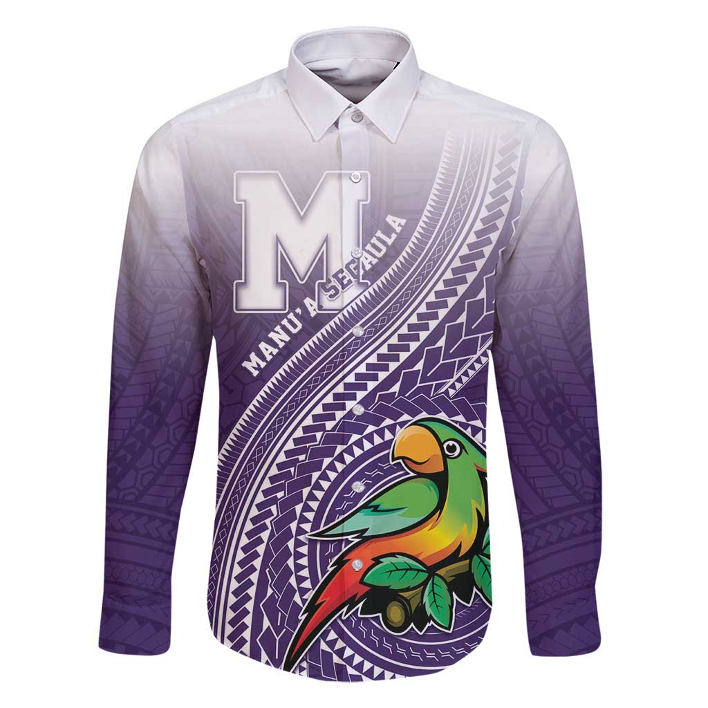 Personalized Manua High School Family Matching Summer Maxi Dress and Hawaiian Shirt Polynesian Tribal Pattern LT05 Dad's Shirt - Long Sleeve Purple - Polynesian Pride