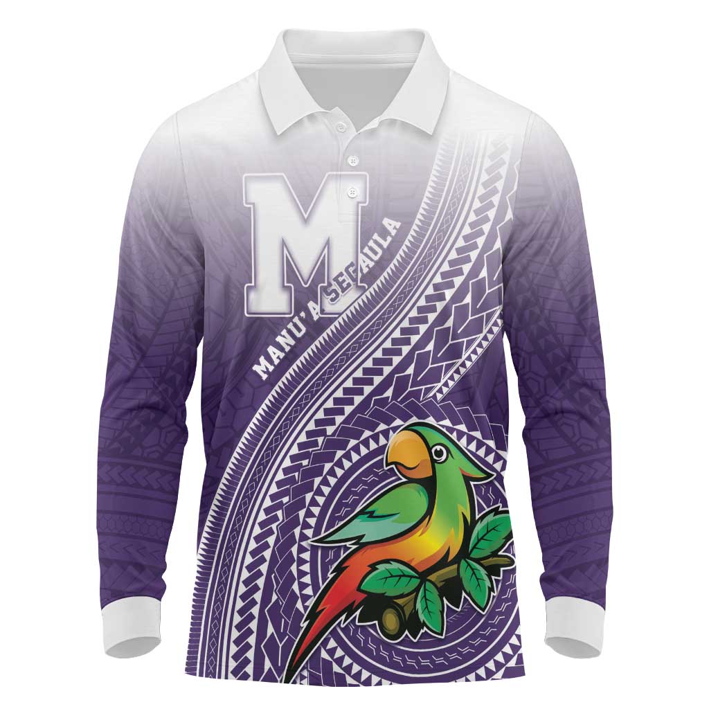 Personalized Manua High School Long Sleeve Polo Shirt Polynesian Tribal Pattern