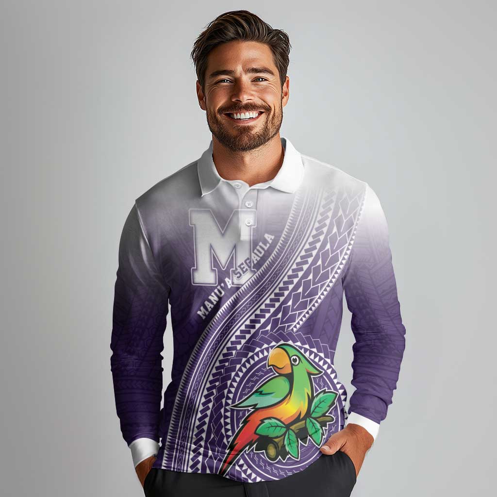 Personalized Manua High School Long Sleeve Polo Shirt Polynesian Tribal Pattern