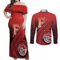 Personalized Fagaitua High School Couples Matching Off Shoulder Maxi Dress and Long Sleeve Button Shirt Polynesian Tribal Pattern LT05 Red - Polynesian Pride