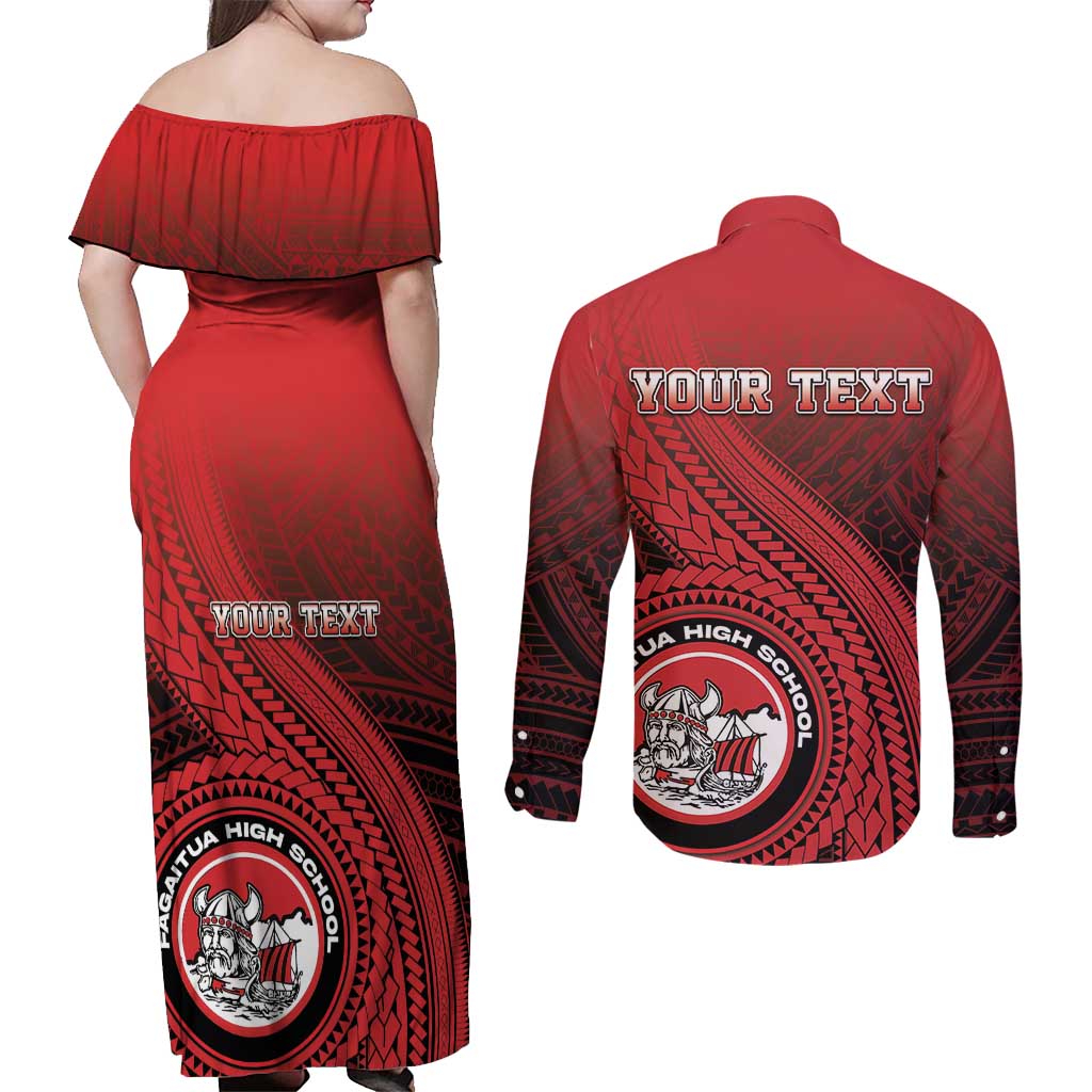 Personalized Fagaitua High School Couples Matching Off Shoulder Maxi Dress and Long Sleeve Button Shirt Polynesian Tribal Pattern LT05 - Polynesian Pride