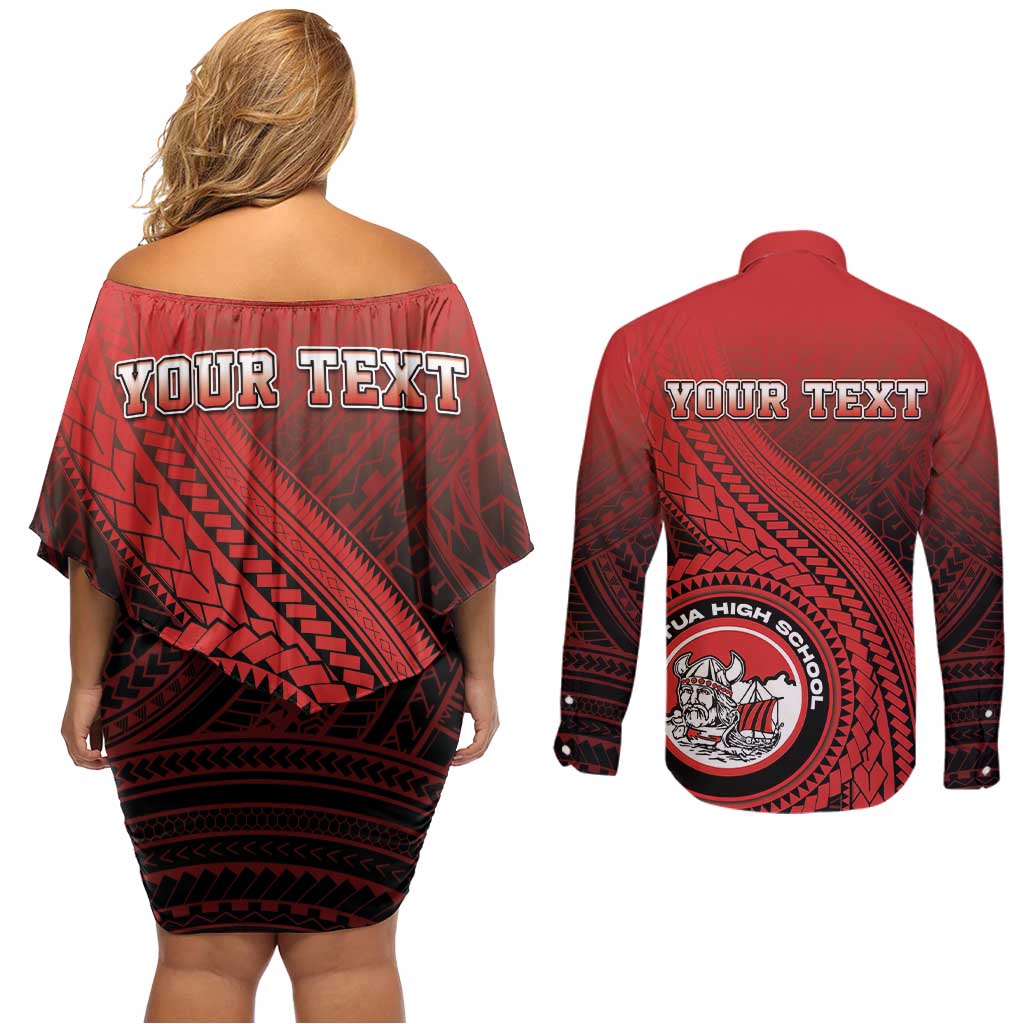 Personalized Fagaitua High School Couples Matching Off Shoulder Short Dress and Long Sleeve Button Shirt Polynesian Tribal Pattern LT05 - Polynesian Pride