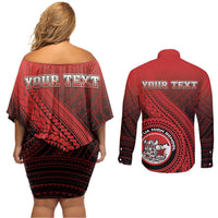 Personalized Fagaitua High School Couples Matching Off Shoulder Short Dress and Long Sleeve Button Shirt Polynesian Tribal Pattern LT05 - Polynesian Pride