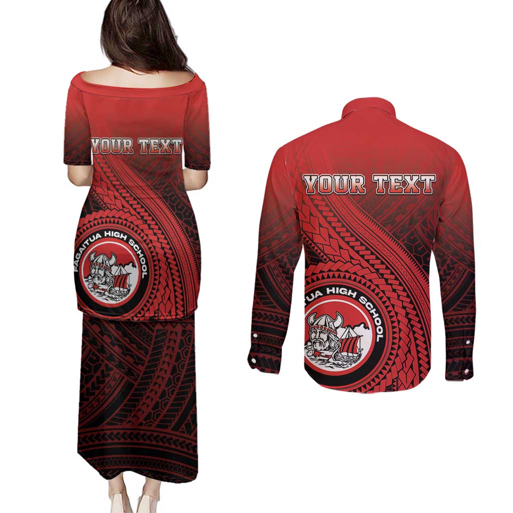 Personalized Fagaitua High School Couples Matching Puletasi and Long Sleeve Button Shirt Polynesian Tribal Pattern LT05 - Polynesian Pride