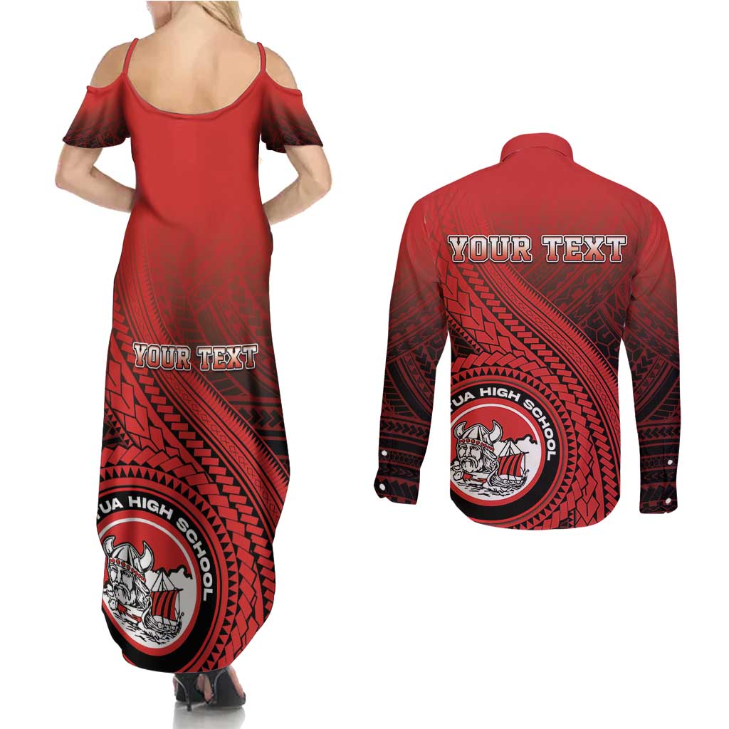 Personalized Fagaitua High School Couples Matching Summer Maxi Dress and Long Sleeve Button Shirt Polynesian Tribal Pattern LT05 - Polynesian Pride
