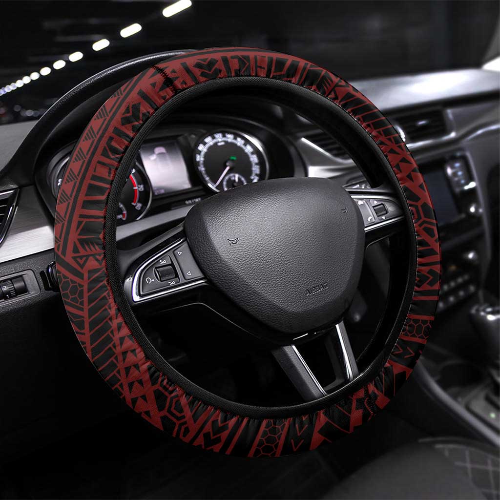 Fagaitua High School Steering Wheel Cover Polynesian Tribal Pattern LT05 Universal Fit Red - Polynesian Pride