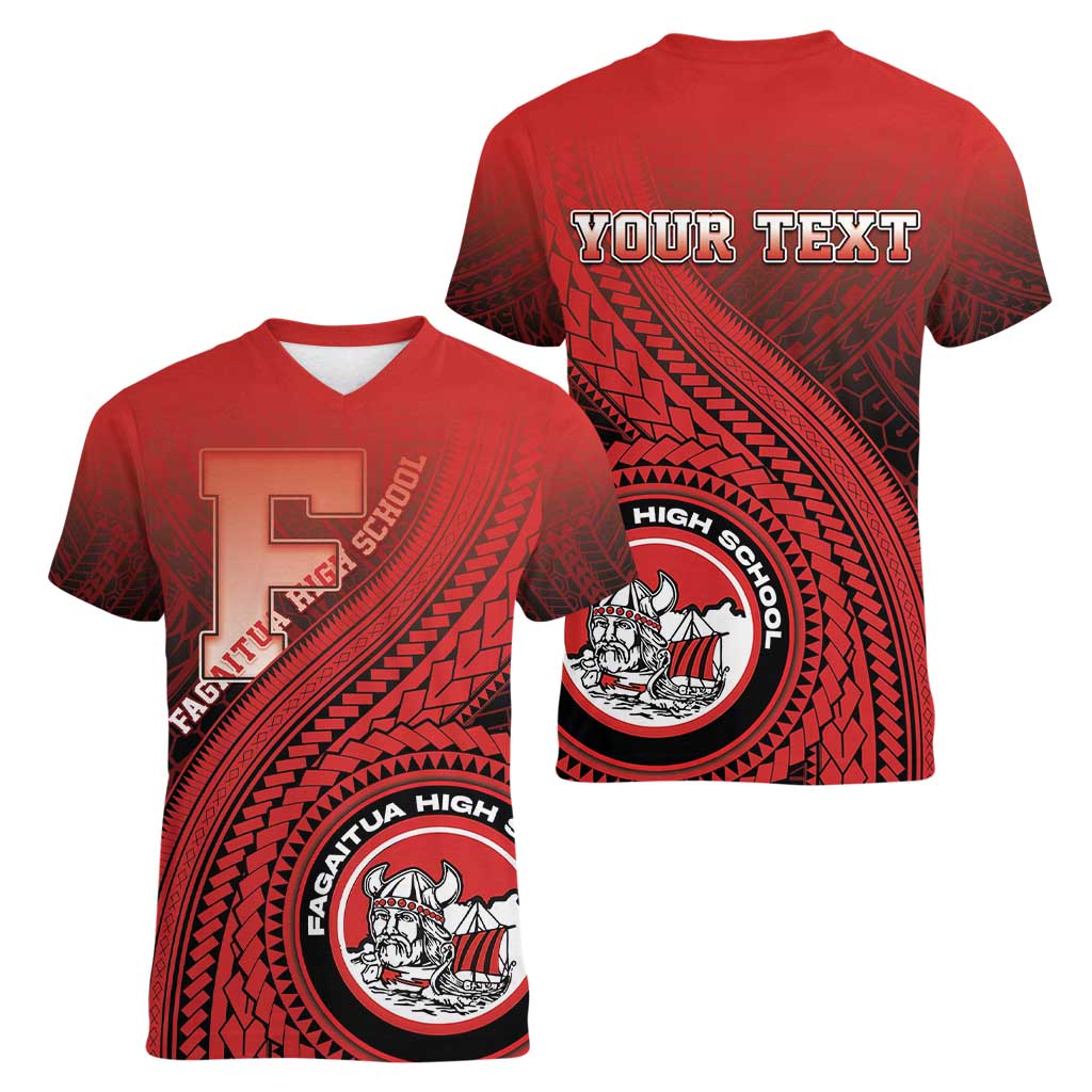 Personalized Fagaitua High School Women V-Neck T-Shirt Polynesian Tribal Pattern