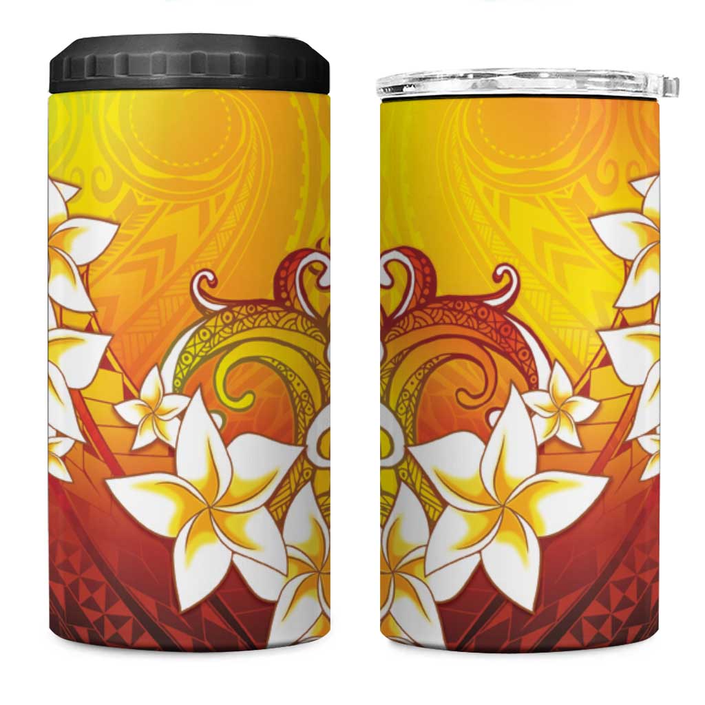 Tahiti Heiva Festival 4 in 1 Can Cooler Tumbler Tahitian Vahine Plumeria Flowers