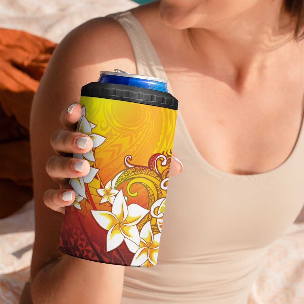 Tahiti Heiva Festival 4 in 1 Can Cooler Tumbler Tahitian Vahine Plumeria Flowers