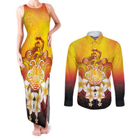 Tahiti Heiva Festival Couples Matching Tank Maxi Dress and Long Sleeve Button Shirt Tahitian Vahine Plumeria Flowers