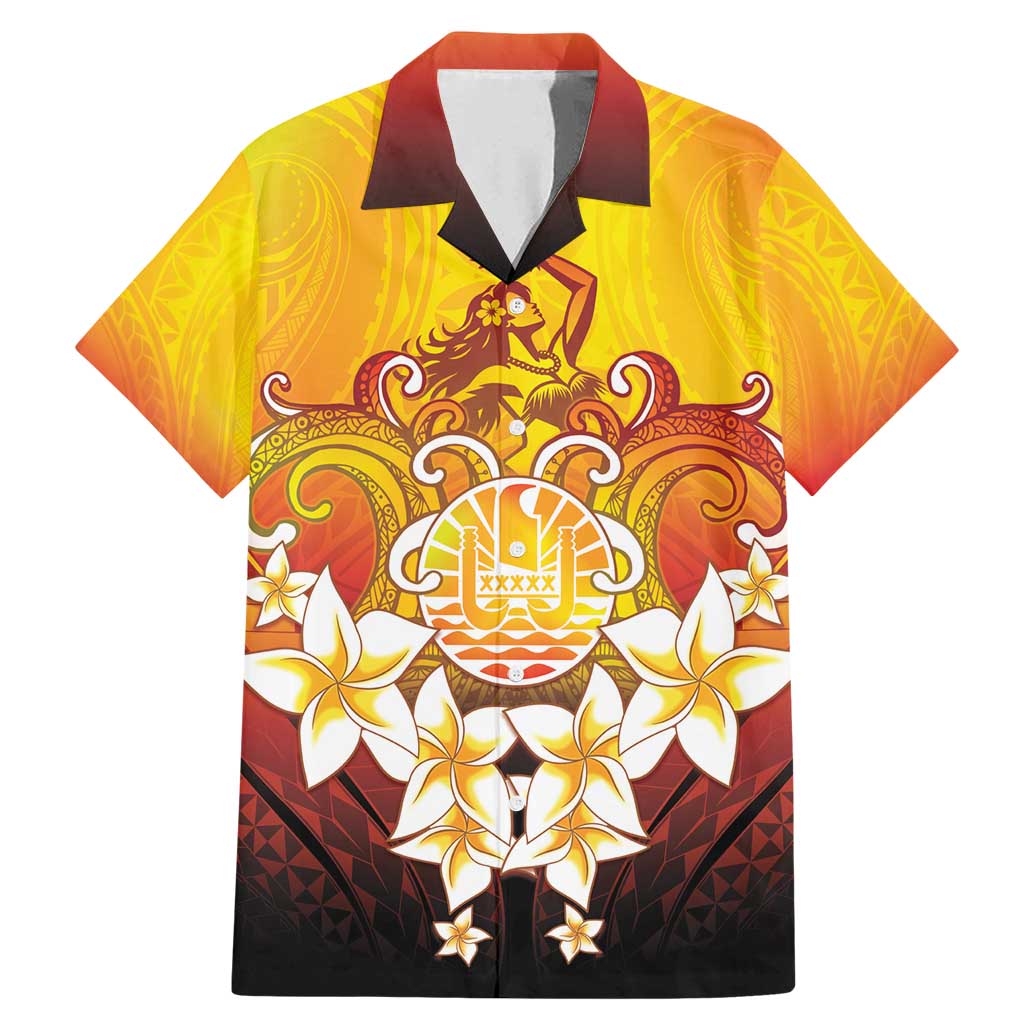 Tahiti Heiva Festival Family Matching Mermaid Dress and Hawaiian Shirt Tahitian Vahine Plumeria Flowers