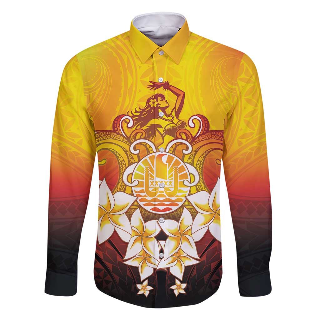 Tahiti Heiva Festival Family Matching Off Shoulder Maxi Dress and Hawaiian Shirt Tahitian Vahine Plumeria Flowers