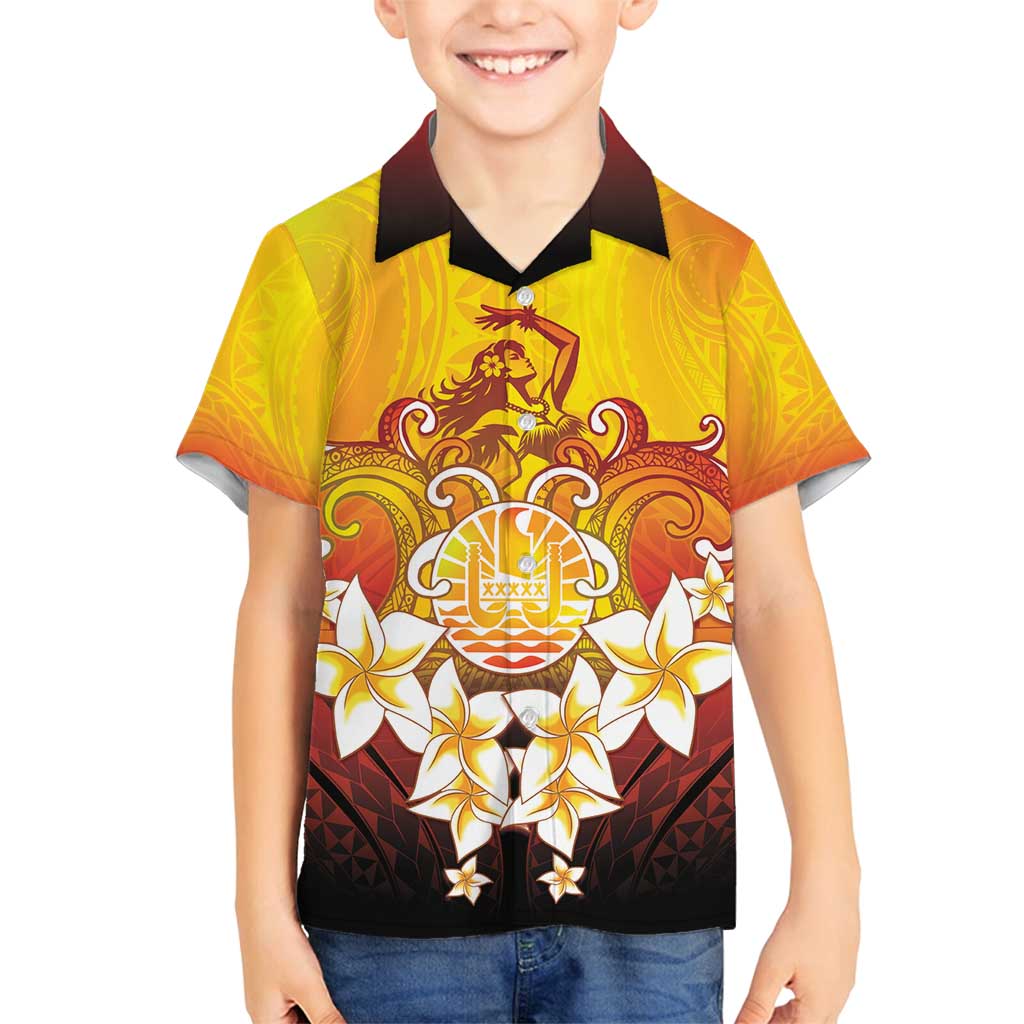 Tahiti Heiva Festival Family Matching Puletasi and Hawaiian Shirt Tahitian Vahine Plumeria Flowers
