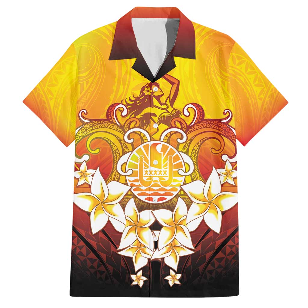 Tahiti Heiva Festival Family Matching Short Sleeve Bodycon Dress and Hawaiian Shirt Tahitian Vahine Plumeria Flowers